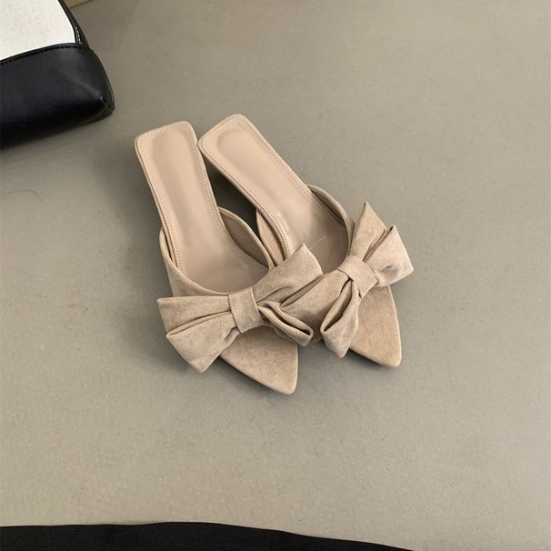 Women's Slippers For Summer Outdoor Wear, New Bowknot French Style, Gentle Fairy Evening Breeze, Dress Matching Cat Heel_vogvips.com
