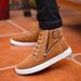 Men's High-Top Casual Boots With Buckle Detail - Soft Suede Upper, Cushioned Comfort, Stylish Streetwear For Everyday Wear_vogvips.com