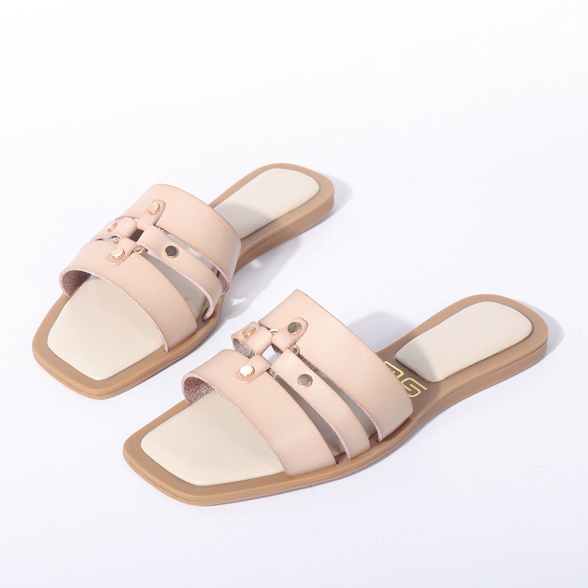 MS Women's Leather-Look Flat Sandals With Metallic Straps - Breathable & Lightweight Casual Shoes For Everyday Wear (Black, White, Beige)_vogvips.com
