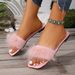 2026 Korean Version Of The New Summer Flat Furry Slippers Women, Fashionable Low-heeled Sandals With Feathers For_vogvips.com