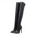 2022 Sexy Pointed Toe Over-the-Knee Long Leather Boots Stiletto Heel Women's Shoes Autumn Winter 42 Large Size_vogvips.com