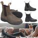 HPIOPL Women's Chelsea Boots - Breathable PU Upper, Comfortable EVA Insole, Round Toe, Low Heel, Casual & Stylish For All Seasons (Black/Grey/Brown)_vogvips.com