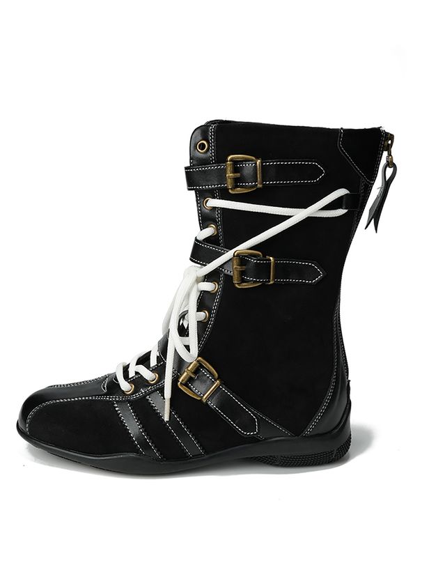 Women Boxing Boots Sheepskin Version ~ Niche Flat Belt Boxing For Women With 5Cm Hidden Heel, Back Zip Martin Boots, Western Hunting Duck_vogvips.com