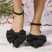 Autumn New Style Plus Size Women's Bowknot Flat Shoes Pointed Toe Fabric Slimming Flat Footwear_vogvips.com
