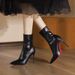 2025 Autumn Winter New Elastic Slim Leather Red Sole Pointed Toe Stiletto Heel Elegant Black Short Boots For Women_vogvips.com