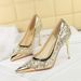 Women's Shoes Sexy Pointed Toe Low Cut High Heels With Sequins, Mesh, Metal Toe, And Stiletto Heels For Women._vogvips.com