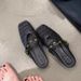 In Stock~Summer Outdoor Sandals, Square-toed Flat Mules, Woven Hollow-out Closed-toe Half-slippers For Women_vogvips.com