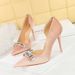1363-K80 Wind High Thin Heel Women's Shoes, Thickened Suede Surface, Shallow Mouth, Pointed Side Hollow Water Diamond_vogvips.com