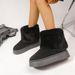 New Soled Round Toe Flip Over Fur Short Tube Snow Boots Women, With A Sponge Sole For Warmth And Thick Cotton Shoes_vogvips.com