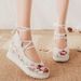 Large White With High Sloping Heels, Canvas Embroidered Women's Singles, Lace Up Ethnic Style Cloth Shoes_vogvips.com