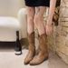 Women's Western Boots With Studs & Embroidery - Pointed Toe Cowgirl Boots, Chunky Heel Mid-Calf Boots For Women, Fashion Retro Ankle Boots_vogvips.com