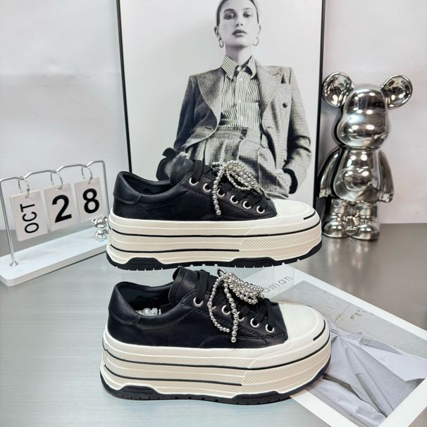Korean Version Genuine Leather Height-Increasing Thick-Soled For Women 2025 Summer New Fashionable Versatile White With_vogvips.com