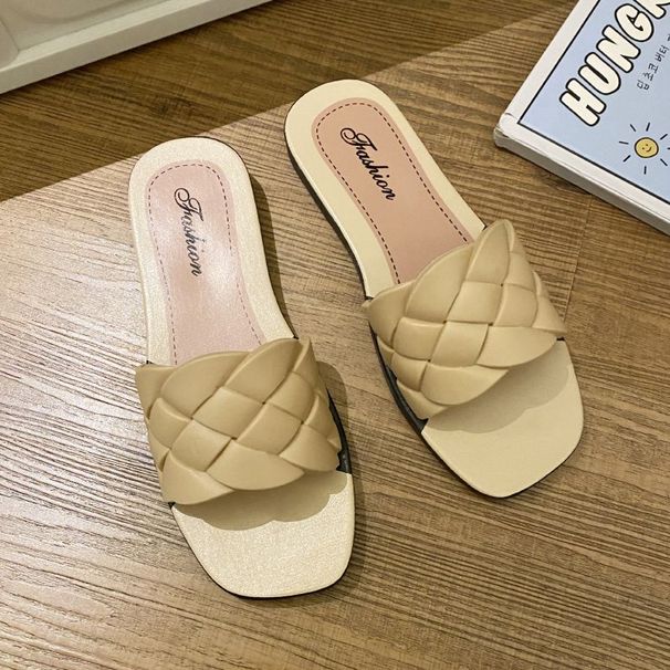Summer Designer New Woven Diamond Pattern Home Outdoor Versatile Fashion Lightweight Breathable Slippers Anti Slip Wear_vogvips.com