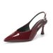 Burgundy Sexy Peep-Toe With Strap, Patent Leather Versatile Stiletto Heels, Open Back Pointed Toe Sandals For Women_vogvips.com