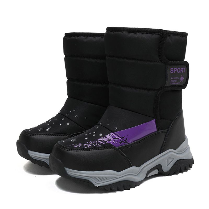 Boys' Snow Boots, Winter Styles, Children's Cotton Shoes With Thick Fleece, Girls' Warm Boots, Medium And Large Children's Non Slip Cotton Shoes_vogvips.com
