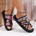 Summer Fashion Platform Sandals Open Toe Slip On Colorful Beach Shoes Ethnic Lightweight Slippers Slides Women_vogvips.com