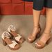 Women's Thick Heeled Sandals Cross-border Thick-soled High-heeled Sandals High-heeled One-word Belt Outer Wear Ankle Belt Rhinestone Hasp_vogvips.com