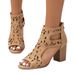 Free Shipping Wholesale Camel Hollow-out Cool Summer Peep-toe With Back Zipper Open-toe Women's High-heeled Sandals_vogvips.com