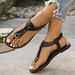 European And American Foreign Trade Large-size Thong-toe Studded Flat Women, Suitable For Outdoor Wear, With Elastic_vogvips.com