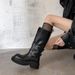 MTX British Style Cowhide Thick-Soled Martin Women, Motorcycle With Belt Buckle, High Heel Straight Boots, Casual Genuine_vogvips.com