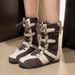 Women Boxing Boots Platform Color-Block Boxing For Women 2025 Autumn Winter New Lace-Up Ankle Belt Buckle High-Top Casual Martin Boots_vogvips.com