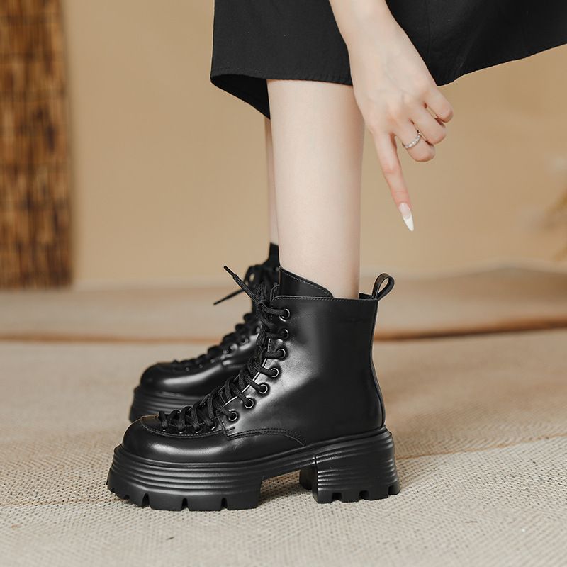 Women's Shoes Small Thick Soled Height Enhancing Martin Boots For Women 2025 New Autumn And Winter Style Thick Heel Versatile Motorcycle Short Boots_vogvips.com
