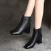 Women's Short Thick Heel Single Fleece-Lined Martin Autumn Winter New Square Toe Mid-Heel With Cotton Snow Boots_vogvips.com