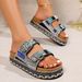 Summer 2026 Thick Bottom Rope Sandals Women's Large Size Clog Wooden Sole Beach Slippers Double Buckle Diamond Detail_vogvips.com
