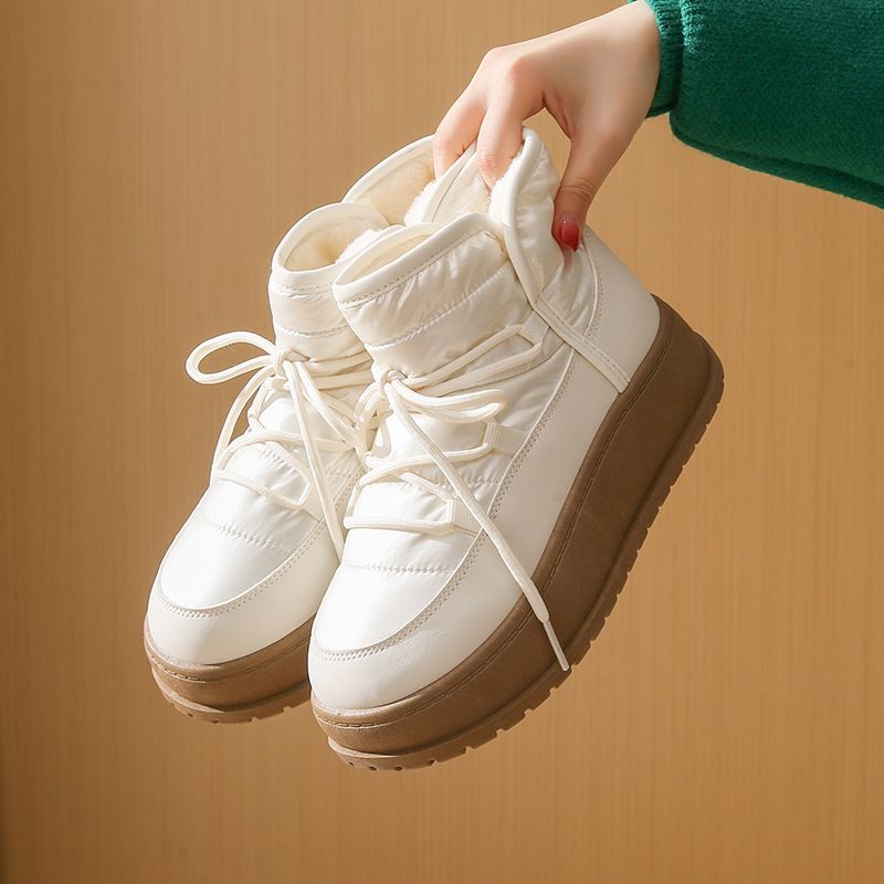 Fleece High-top Lace-up Cotton Boots Female Students Tide Warm Casual Cotton Shoes_vogvips.com