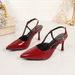 2026 New Model Pointed Toe Stiletto Red Patent Leather High Heel Sandals Women, Backless Closed Toe, Fashionable_vogvips.com