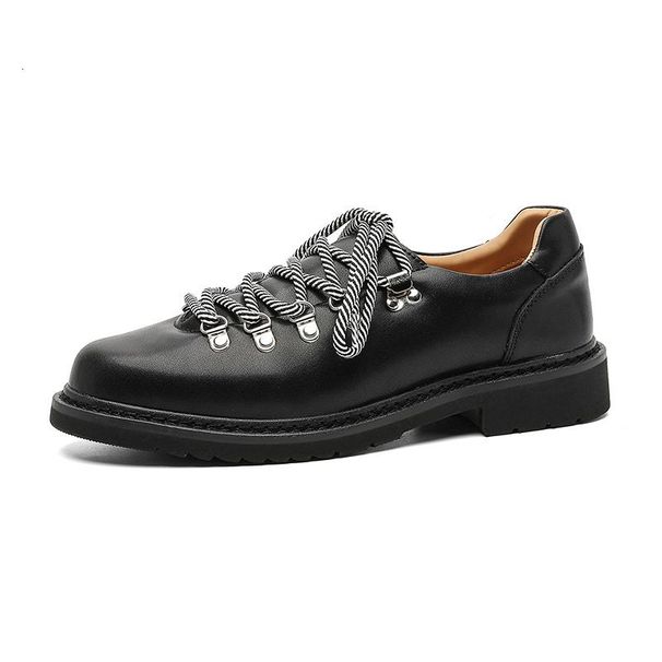 Trendy High End New Black Hiking Derby For Men British Style Retro Casual Work Leather Shoes Daily Outfit_vogvips.com