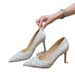 Women S Elegant Pearl Embellished Pointed Toe Stiletto Heels Satin Dress Pumps For Party Evening Occasions Low Cut Shoes_vogvips.com
