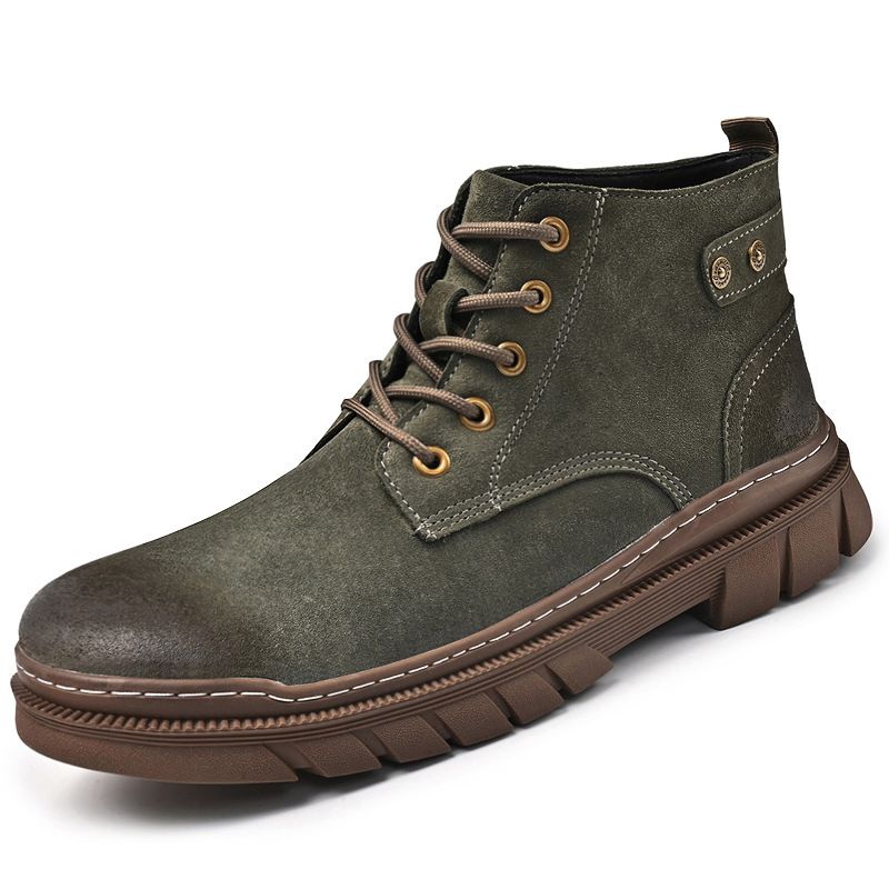 Men's Classic Mid-Cut Leather Work Boots - Durable Rubber Sole, Slip-Resistant, Comfortable Lace-Up Design For Outdoor & Casual Wear_vogvips.com