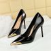 Shallow Stiletto High Heels Women's Shoes Pointed Iron Head Decorative Super High Heel Patent Leather Shoes_vogvips.com