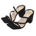 2026 Summer New Square-Toed Chunky For Women, Black Suede With Cross Straps And Elastic Back Strap High Heel Sandals_vogvips.com