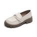 Platform Loafers Women's One-pedal Black Retro Small Leather Shoes College Style Soft-soled Single Shoes_vogvips.com