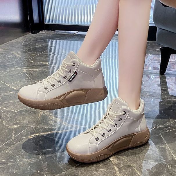 Renben New Large Size Thick-Soled Rocking Versatile Fashion Single High-Top White Casual Women's Shoes_vogvips.com
