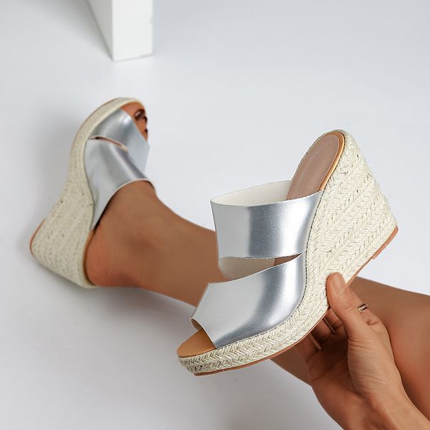 Women's Shoes Wedge Heel High Heel Thick Bottom Sandals Women Open Toe Straw Braided Rope Bottom SpotGolden Shoes_vogvips.com