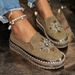 Autumn/Winter New Rhinestone Embroidered Flat Loafers Platform Casual Round Toe Slip On Thick Soled Single Shoes For Women_vogvips.com