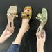 2024 Summer New Mid Heel Western Style Cool Female One Line Slippers Beaded Crystal Heels For Outwear_vogvips.com