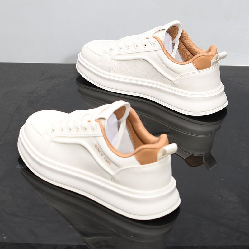 Men's Summer Breathable Sports Casual Shoes Trendy Genuine Leather Thick Soled White Sneakers Skate Shoes Multi-color Lace-Up_vogvips.com