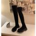 Grape Mom Style Versatile Round Toe Thick Sole Height Increasing Chunky Heel Slimming Suede Long Autumn Winter Women_vogvips.com