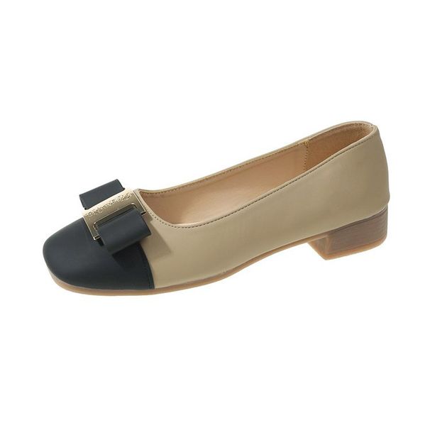 Thick Heeled Round Toed Single Shoes Women S Spring And Summer New Temperament Color Matching Shallow Mouth French Low Soft Soled_vogvips.com