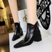 578-9 European American Style Retro Hand-Grab Pattern Women's Thick Mid Heel Pointed Toe Hollow Slimming Riding And_vogvips.com