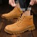 Men's Classic Mid-Cut Leather Work Boots - Durable Rubber Sole, Slip-Resistant, Comfortable Lace-Up Design For Outdoor & Casual Wear_vogvips.com