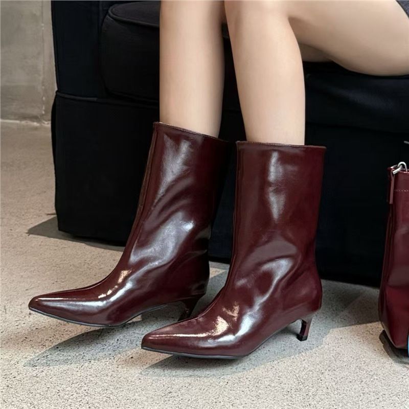 Angora Red Pointed-Toe Knee-High Boots - Fashion Riding Boots With Stiletto Heel For Women | 3-5cm Slim Block Heel_vogvips.com