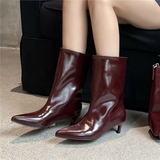 Angora Red Pointed-Toe Knee-High Boots - Fashion Riding Boots With Stiletto Heel For Women | 3-5cm Slim Block Heel_vogvips.com