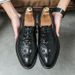 Xiaoxiangying Casual Youth Crocodile Pattern Lace-up Leather 202 Spring Barber Trendy Shoes_vogvips.com