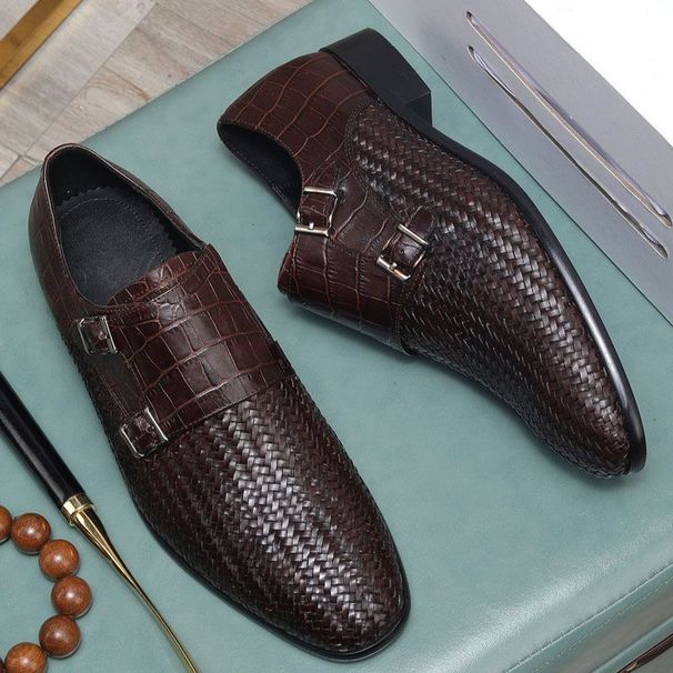 Woven Crocodile Pattern British Business Genuine Leather Formal Casual Loafers Men's Shoes Hairstylist Luxury Brand_vogvips.com