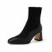 Leather~ Short For Women 2024 New Genuine Leather High Heels Autumn Winter Square Toe Stretch Sock Chunky Heel French_vogvips.com